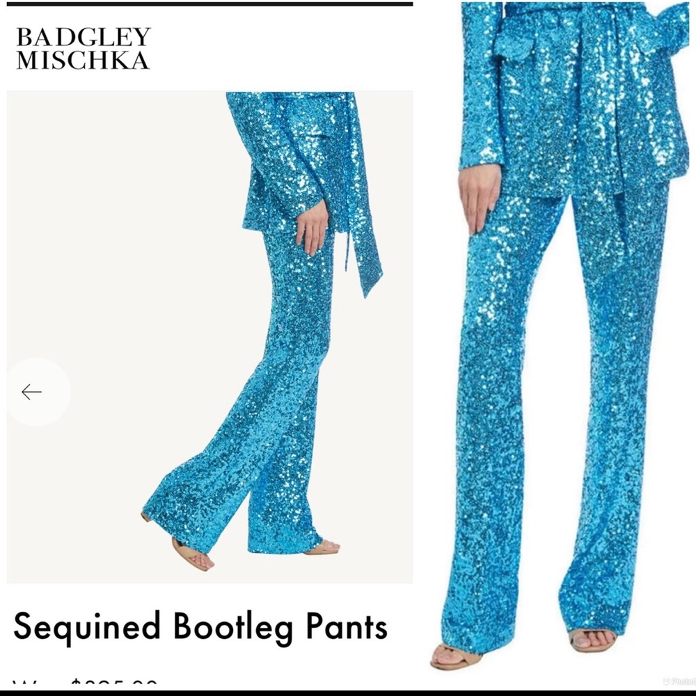 Badgley Mischka Turquoise Sequined Flare Pants